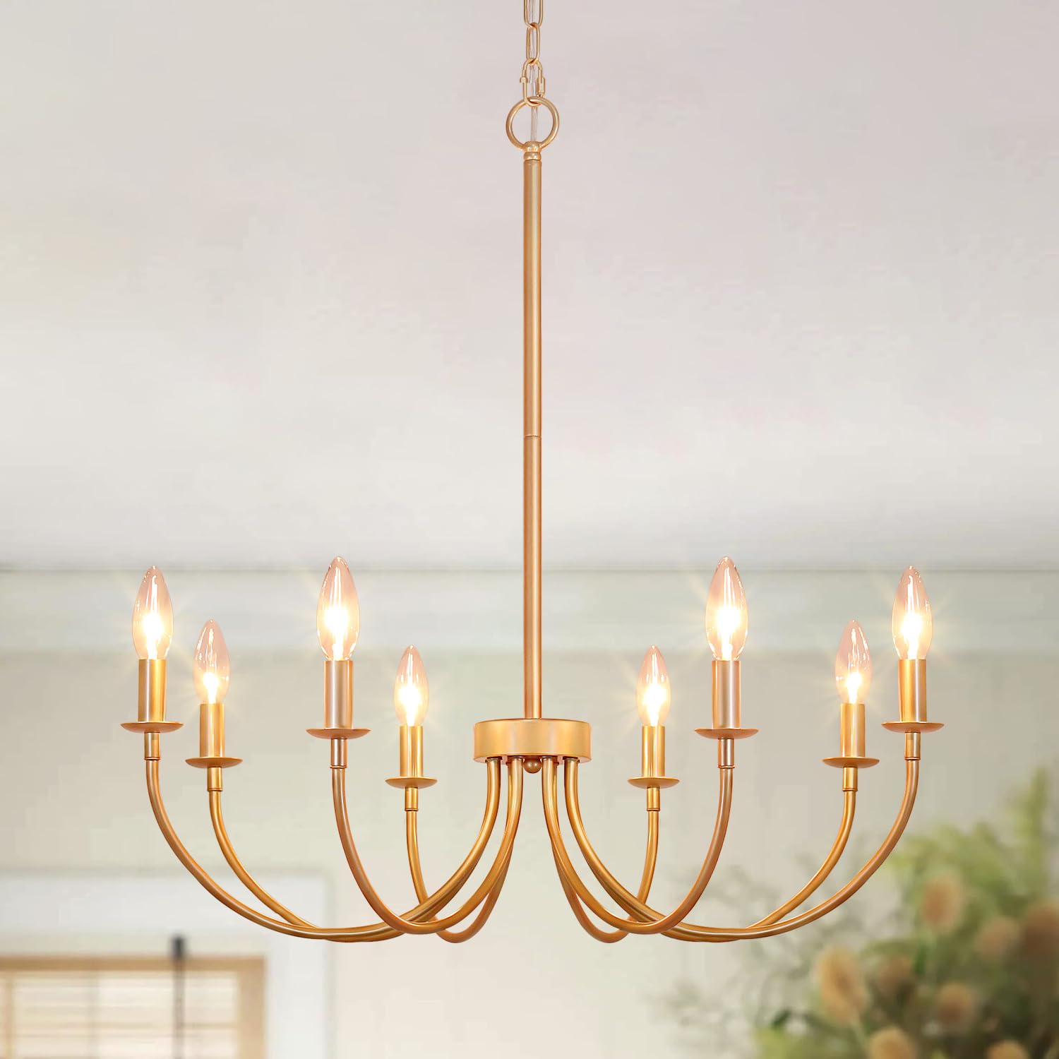 26 Gold Chandelier 8-Light Farmhouse Chandelier for Dining Room Lighting Fixtures Hanging Rustic Vintage Modern Candle Chandeliers for