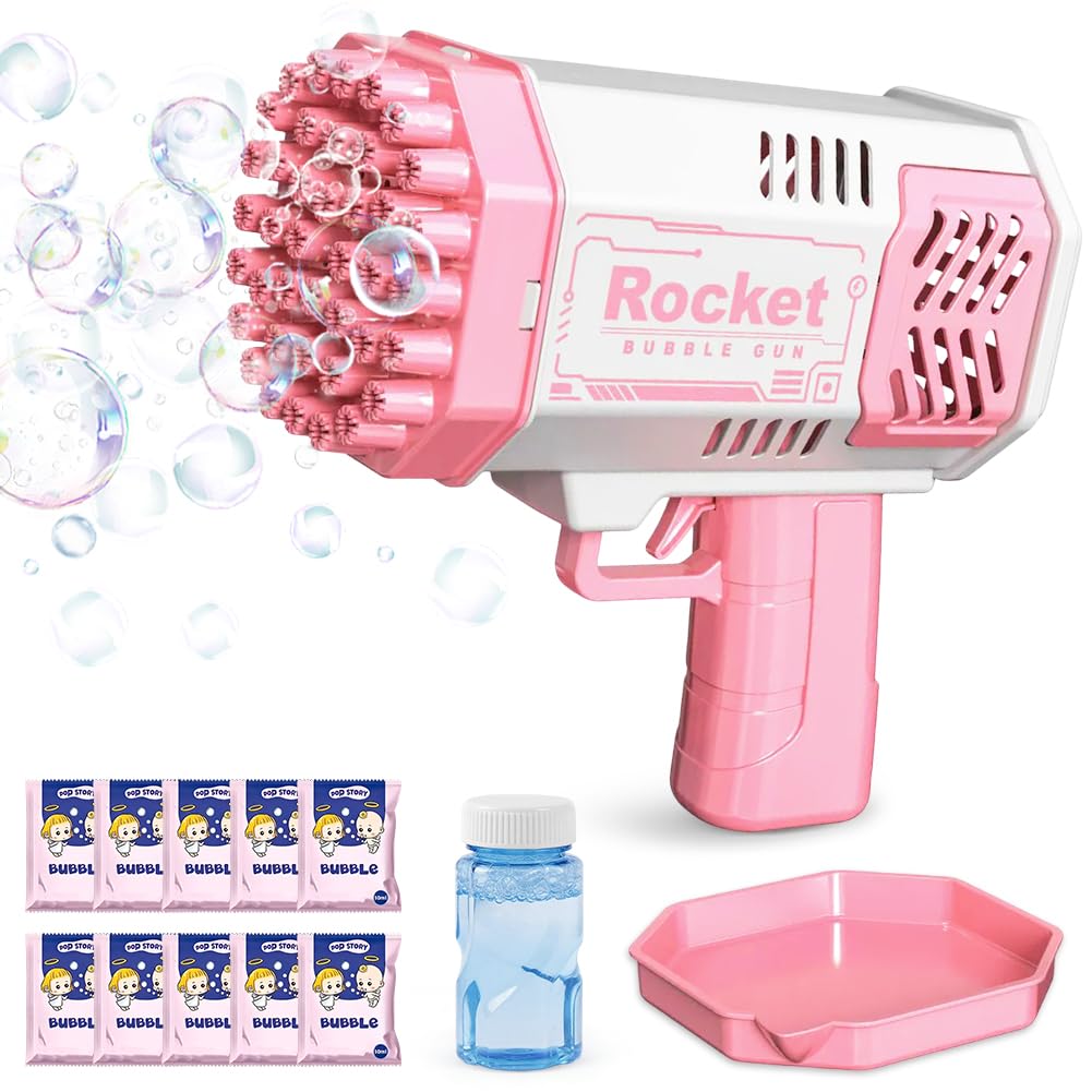 Bubble Gun, Bubble Gun Machine, Bubble Machine for Kids, Bubbles Per Outdoor Indoor Birthday Party Gifts for Boys Girls Birthday - Pink