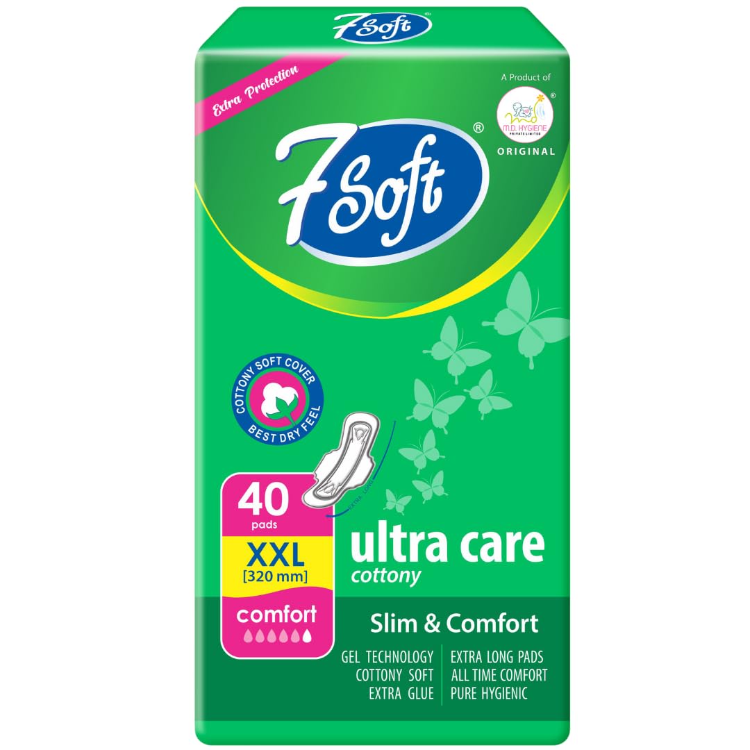 7 Soft Ultra Care Cottony Sanitary Pads XXL 320mm (40 Pads) | Slim & Comfort | Gel Technology | Cottony Soft Cover | Long Pads | Heavy Flow | Extra Glue | Dry Feel-image-21