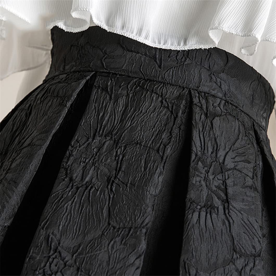 Disimlarl Wiosna Lato Vintage Spódnica Damska Plisowana Czarna Spódnica Midi, Czarny, 3XL