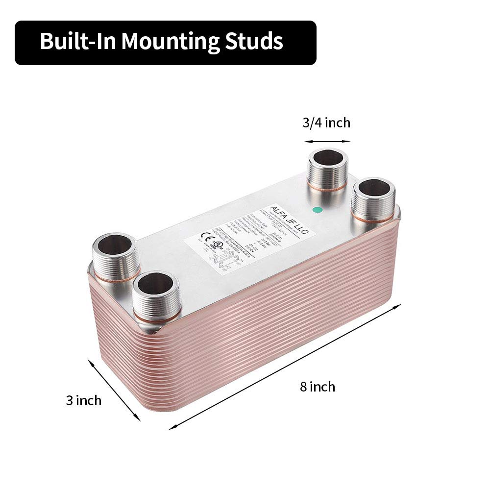 AB Plate Heat Exchanger, 3"x8" 20 Plates Water To Water Heat Exchanger