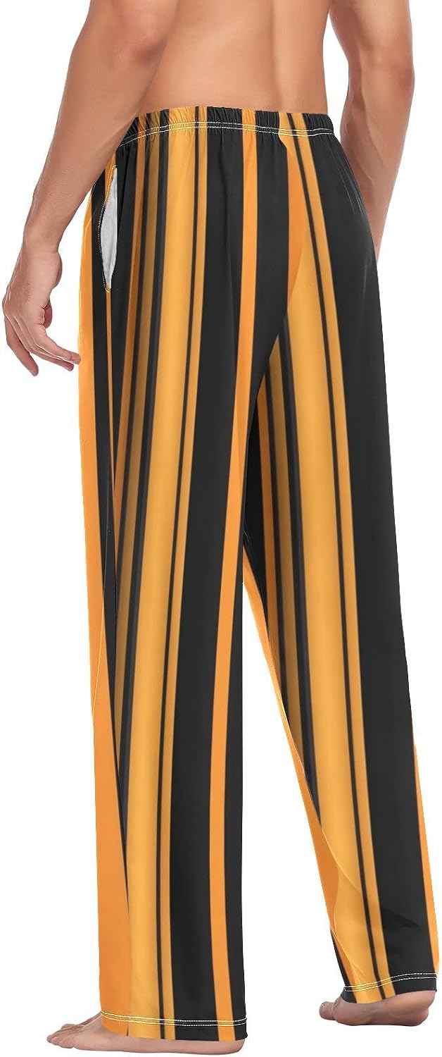 susiyo Halloween Orange Black Striped Mens Pajama Pant Loose Fit Thin Pj Bottoms for Men