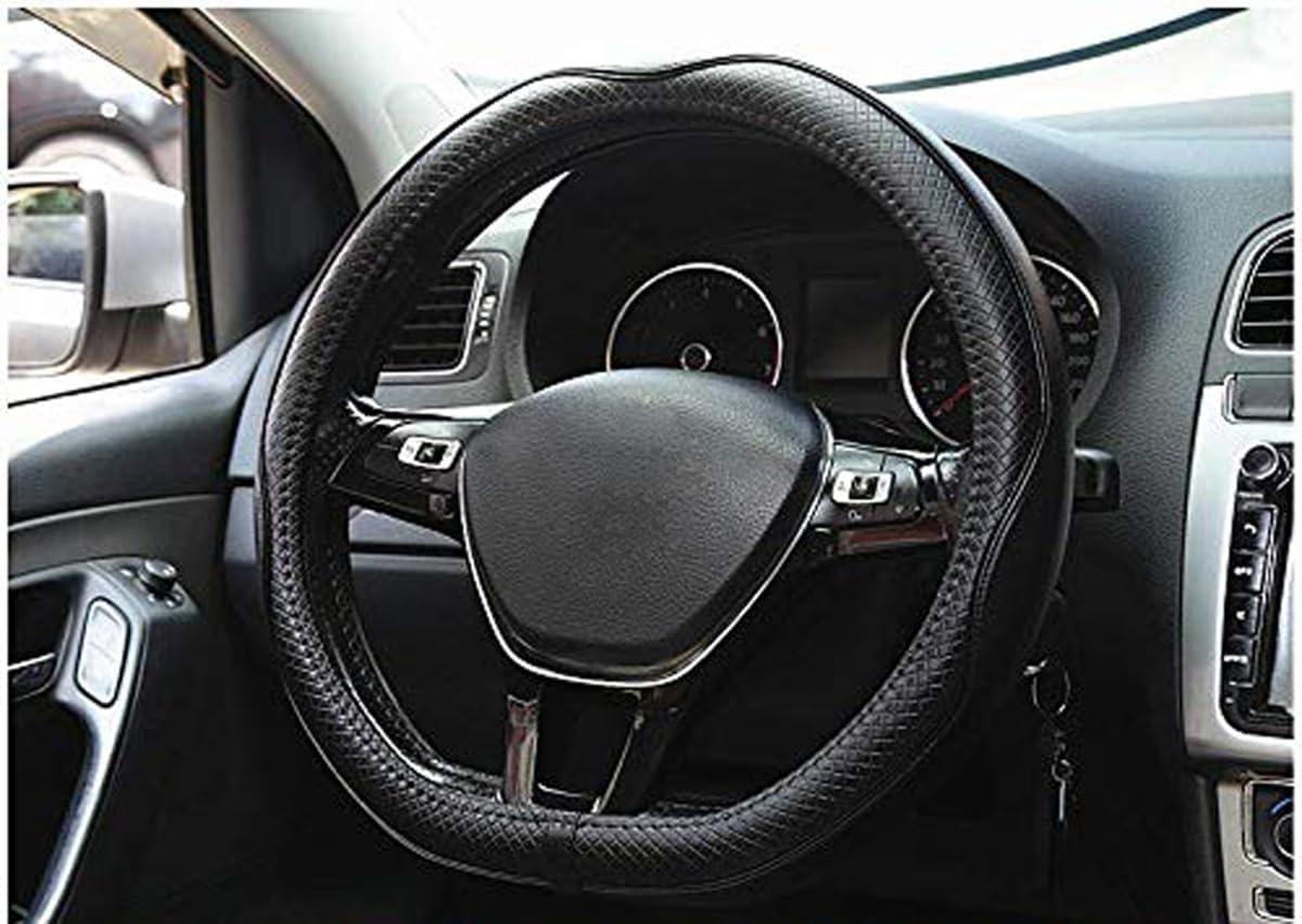 D Shape Steering Wheel Cover 14 inch 36cm for Tesla Model 3 / Y, for Camaro Small D Type Cars and Racing Game Microfiber Leather (Black)