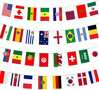 Abitoncc World Cup Bunting 2022 World Cup Bunting Flags 10m World Cup Decorations 32 Participating Teams Football Bunting Flags for Football Fan Garden Street Bar Outdoor Decorations World Cup Flags