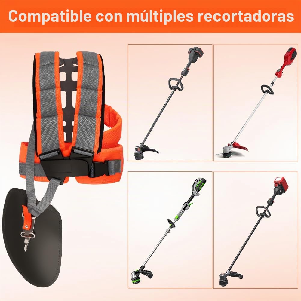 Correa de Hombro para Cortacésped, Correa de Cortacésped Ajustable de Doble Hombro, Nylon Duro, para Desbrozadora y Cortacéspeds (Anchura de Los Tirantes Cómoda)-Gris Anaranjado