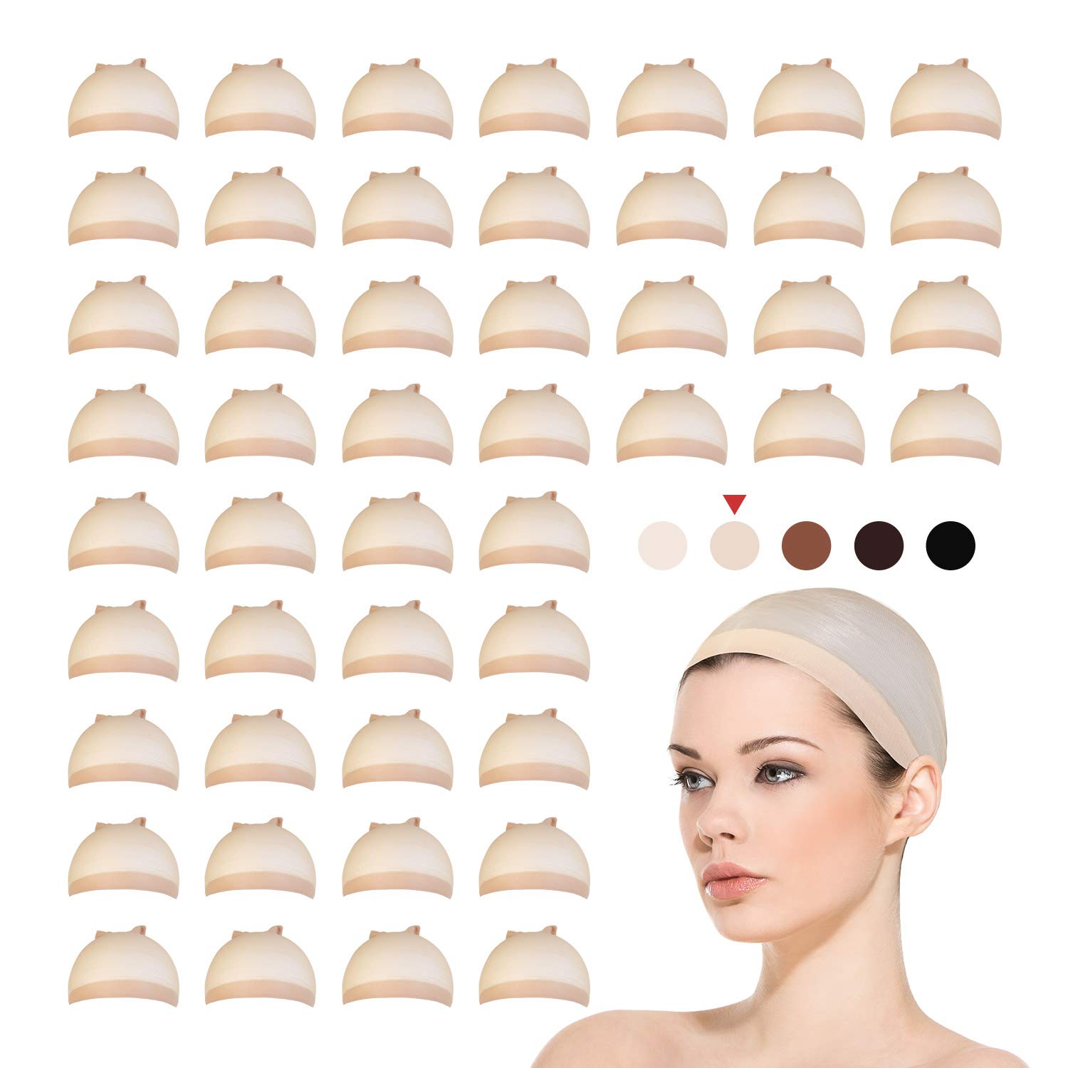 STUDIO LIMITED 48 PCS Perfect Fit Ultra Thin & Expandable Stocking Wig Cap, Each pack contains 2 wig caps (24 pack, Natural Beige)