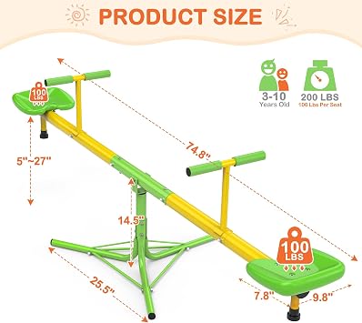 Amictoy Teeter Totter for Kids, Sit and Spin Seesaw for Toddlers Age 3+, Heavy Duty 2025 Upgraded Model for Indoor and Outdoor, Outside Toys, Safety Certified