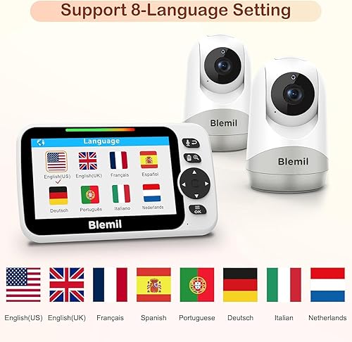 Miniatura 3 de Blemil Monitor de bebé mejorado con batería de 30 horas, monitor de bebé de video de pantalla dividida grande de 5 pulgadas con 2 cámaras y audio,