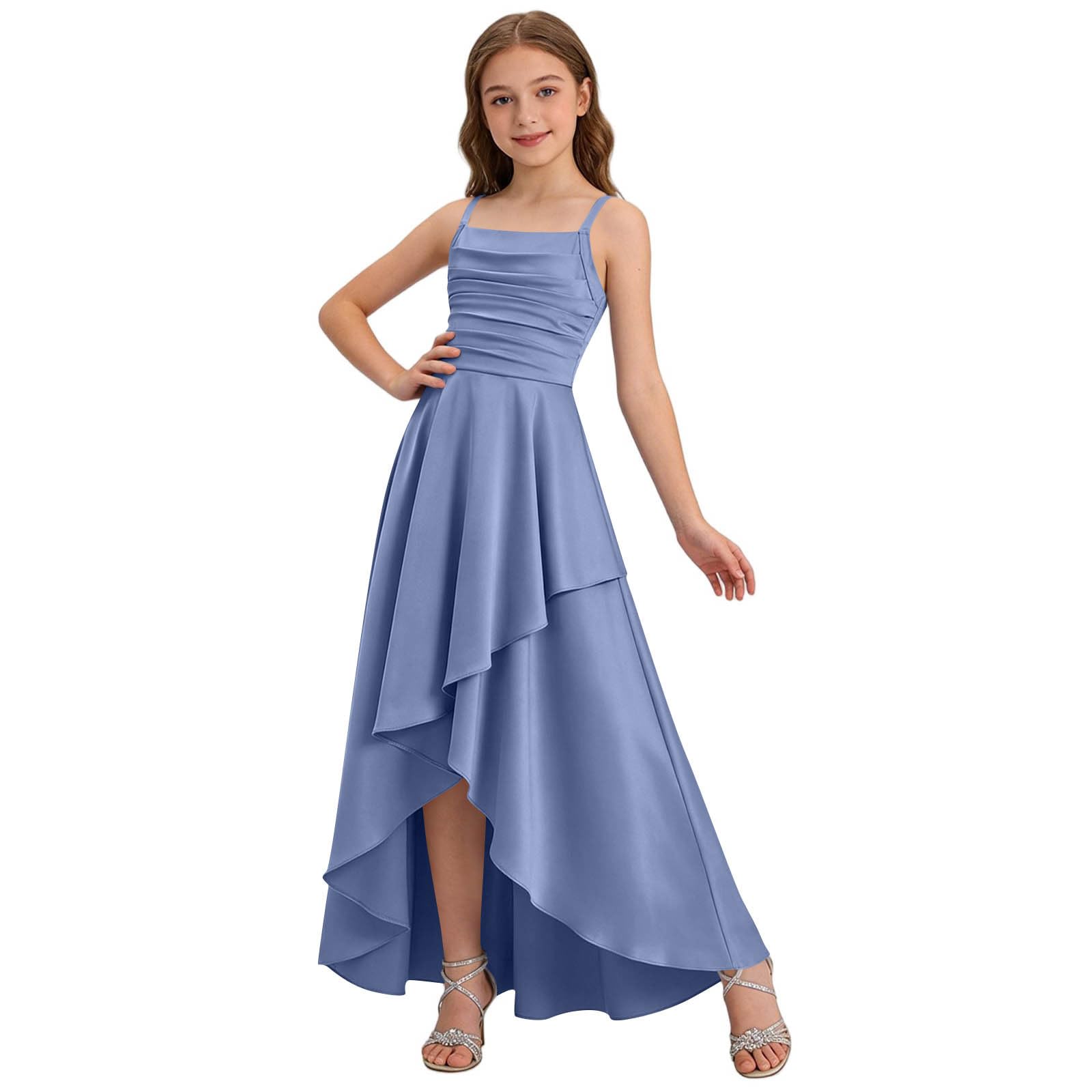 Junior Bridesmaid Long Dresses Teen Girls a Line Dress Chiffon Formal Ruffles Skirt Skater School Recital Dress - 5