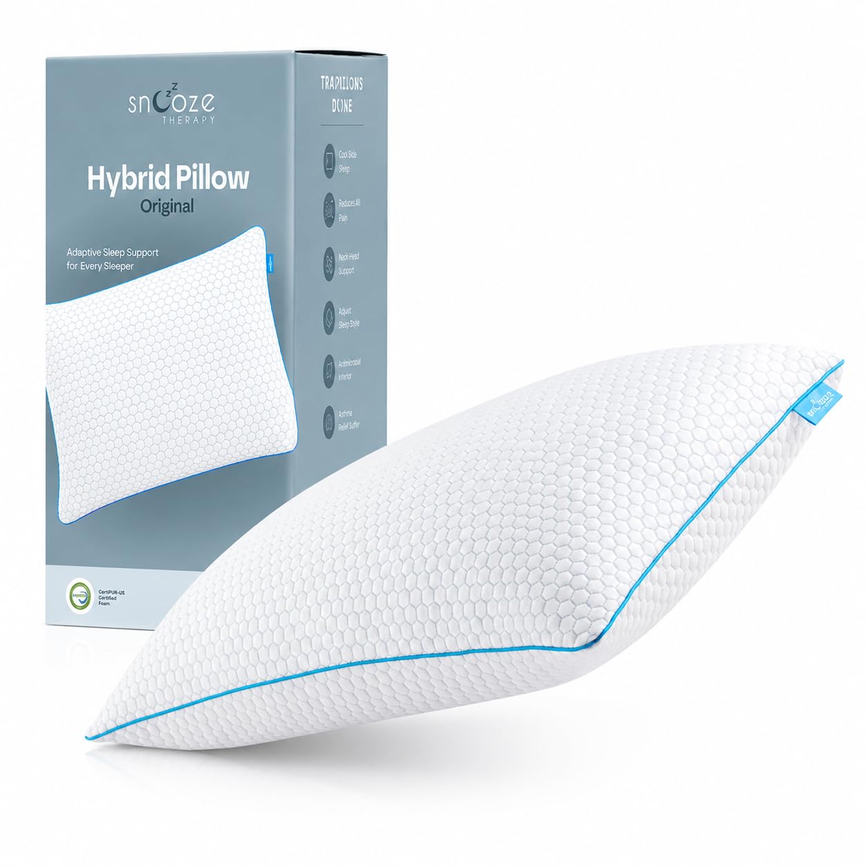 Snooze Therapy Hybrid Memory Foam Pillow, 4-Layer Cooling Gel, Adjustable