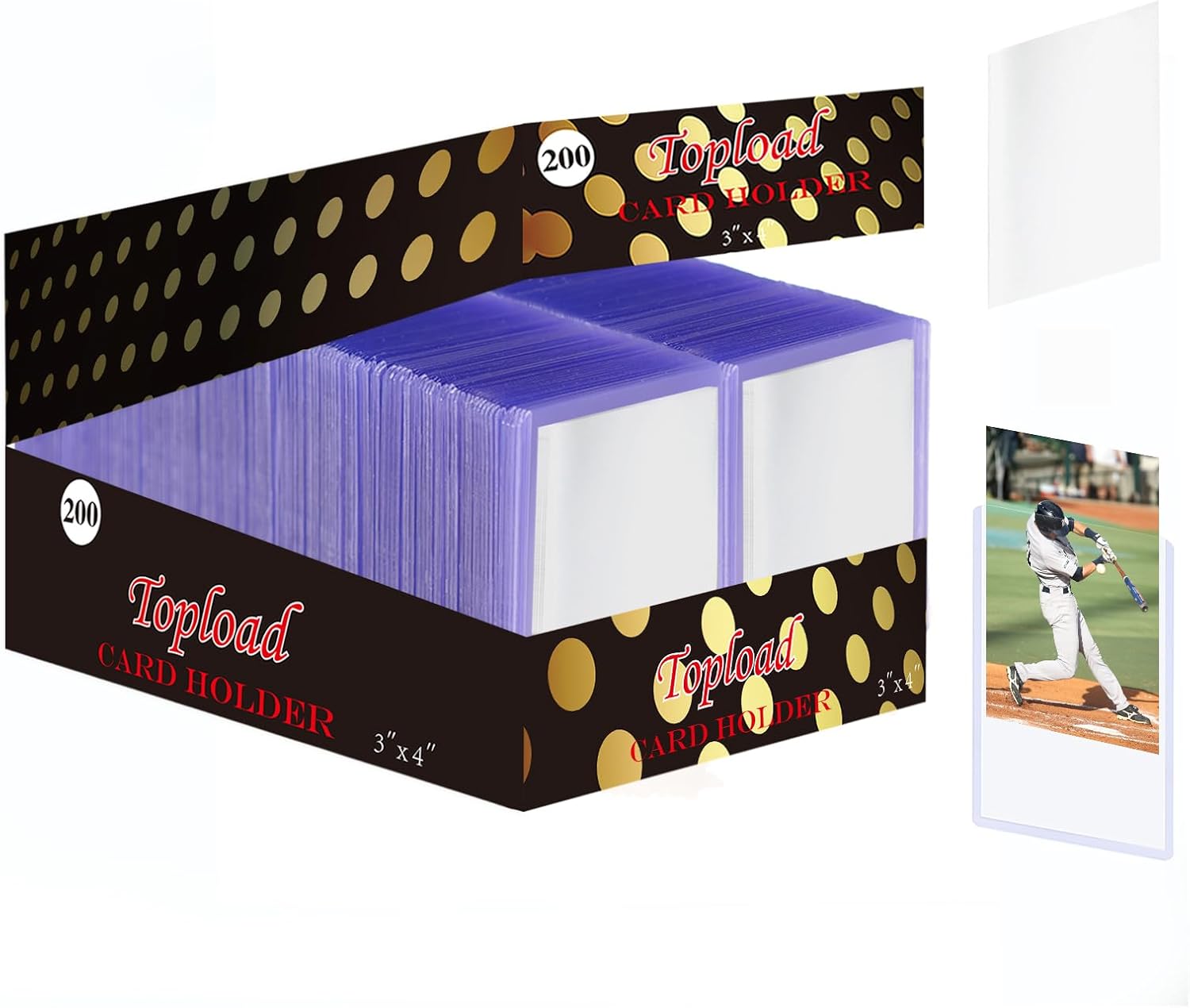 QTYORD 400Pcs Clear Top Loaders for Cards (200Pcs Hard Plastic Card Holders & 200Pcs