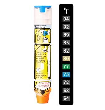 EpiPen Thermometer Easy Read Safety Thermometer with Stick On with 3M 2" Epinephrine for EpiPen AuviQ Insulin Temperature Regulator for Food Allergies Diabetics 2-Pack Disposable