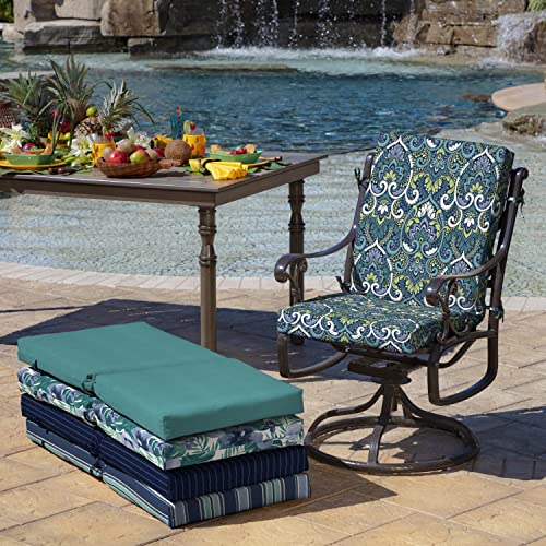 Image of Arden 2-Pack Patio Dining Outdoor Chair Cushions, 20x44, Rain-Proof Seat Pad, Fade-Resistant Outdoor Sapphire Aurora Blue Damask