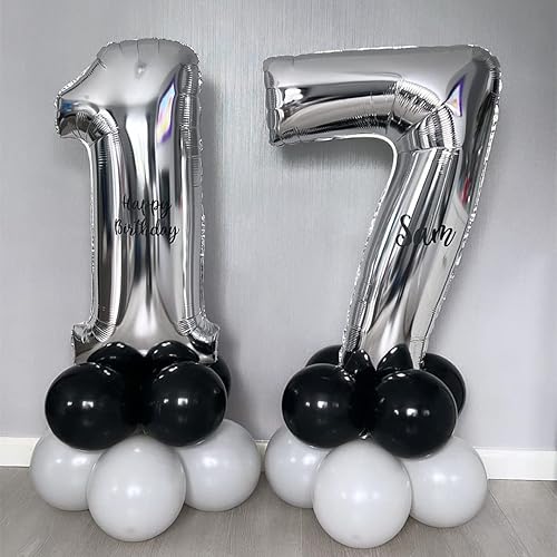 Vista 72 de Globos plateados con el número 40, globos de 40 pulgadas, globos de aluminio de Mylar de 40 pulgadas para fiesta de cumpleaños de 40 años, S-número