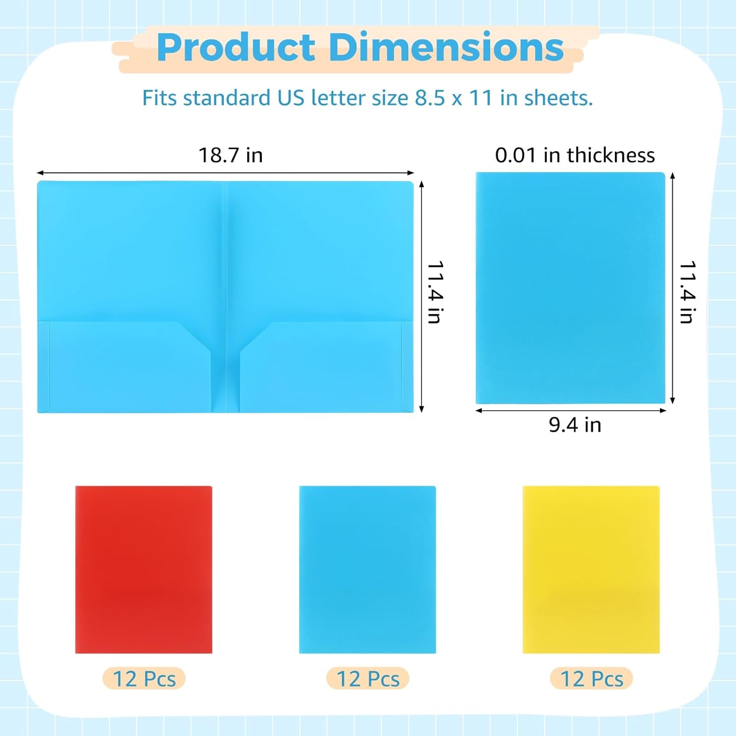 36 Pcs Take Home Folders with 2 Pockets, Waterproof Parent Teacher Communication Folders, Heavy Duty PP Homework Document Storage, 3 Assorted Colors for Homes, Offices