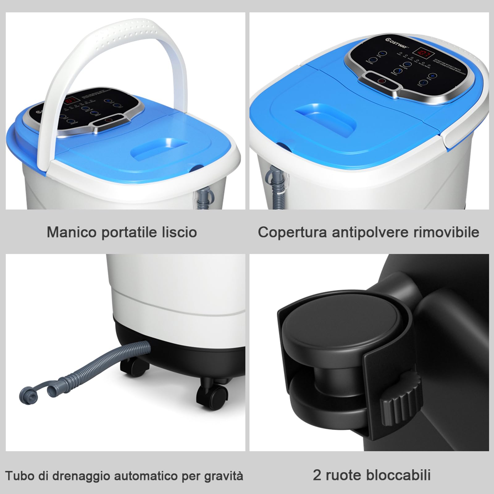 COSTWAY Idromassaggio per Piedi, Pediluvio Massaggiatore Plantare Massaggio Shiatsu, con Funzione Calore Timer e Rulli Luce a Infrarossi, Idromassaggiatore 15L (Blu)