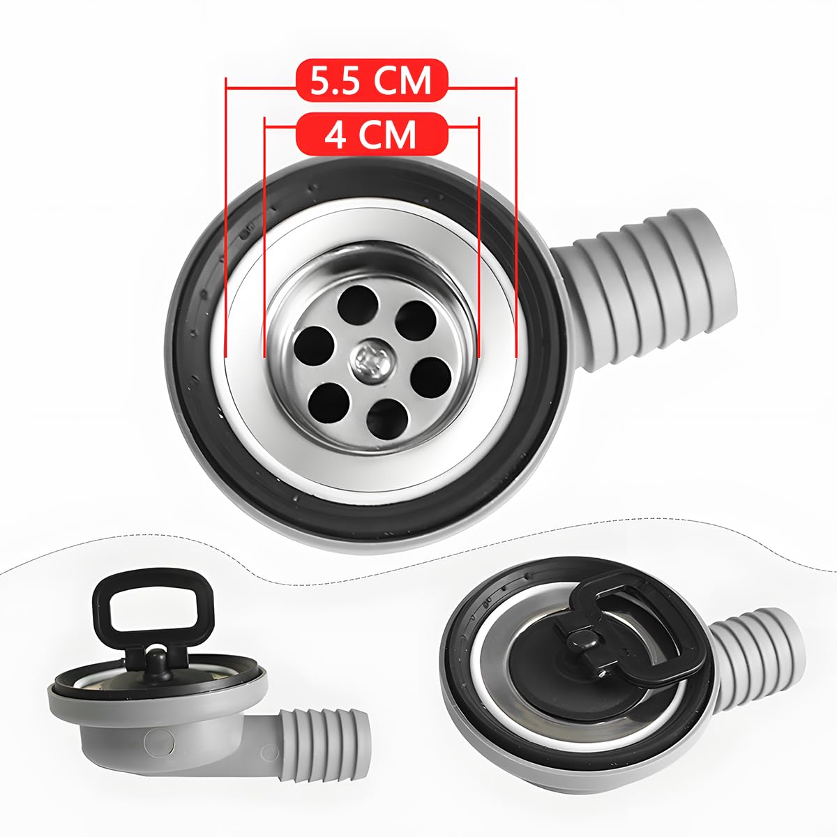 Scarico in Acciaio Inox per Roulotte, Scarico Lavello Presa Caravan, Scaricos Lavandino Da Campeggio, Scaricos Lavandino Con Coperchio Chiusura, Tubo Scaricos Laterale a 90°, Per Camper