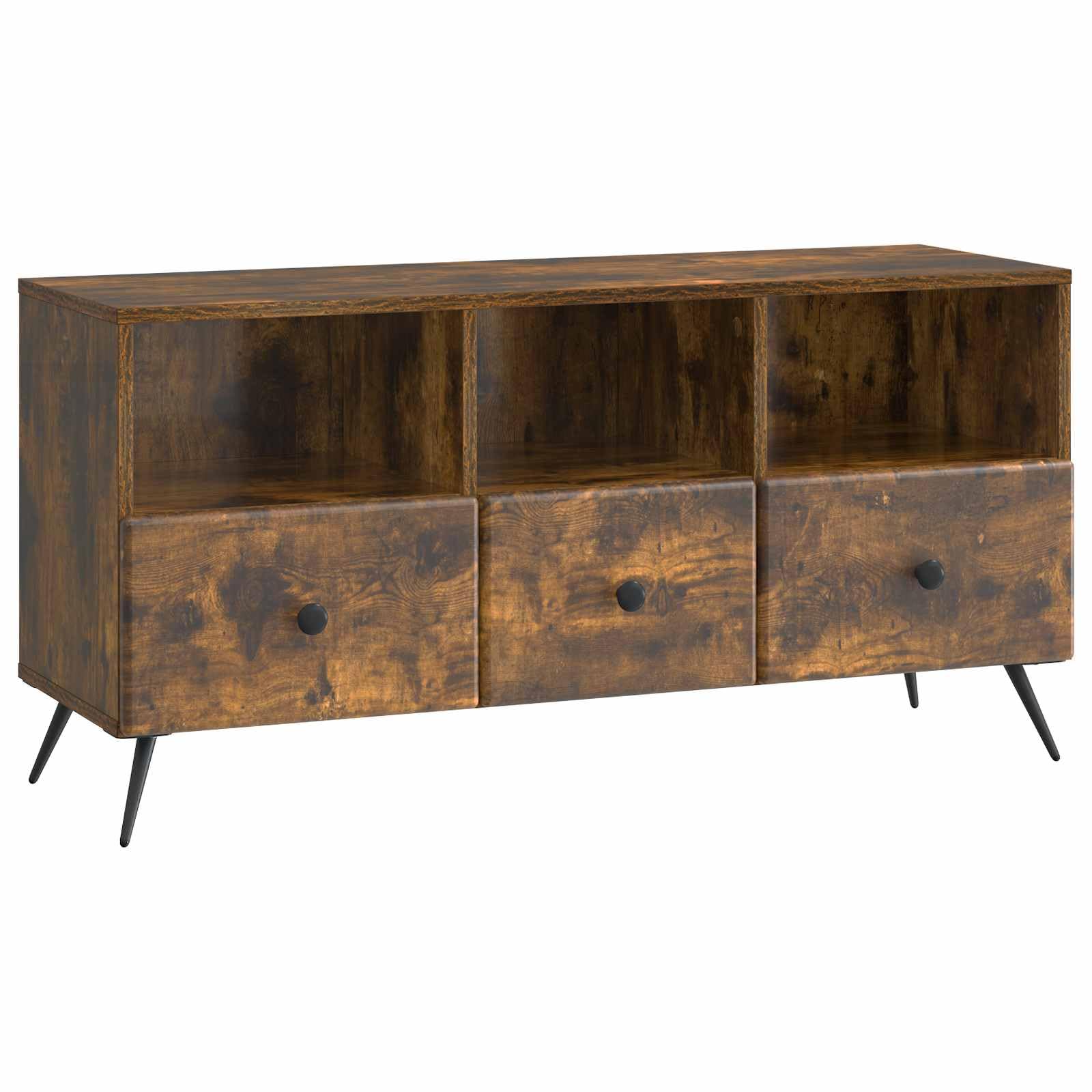 Table TV en chêne fumé de style moderne, meuble bas premium pour salon