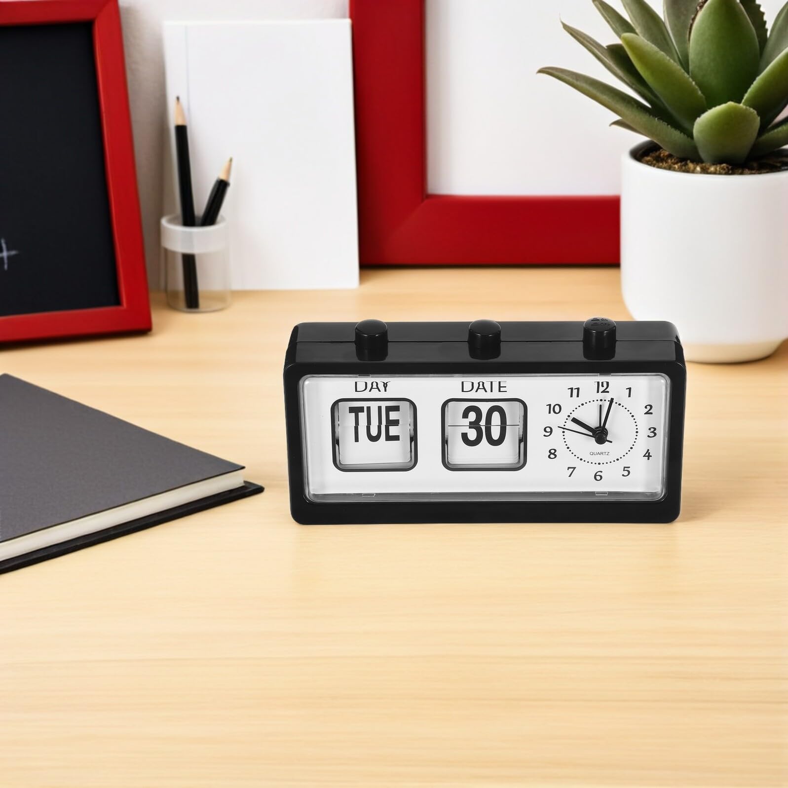 ULTECHNOVO Reloj Manual de Paso de Página para Despertador de Escritorio con Calendario y Visualización de Fecha para Aula de Aprendizaje Montessori sin Incluir Pilas