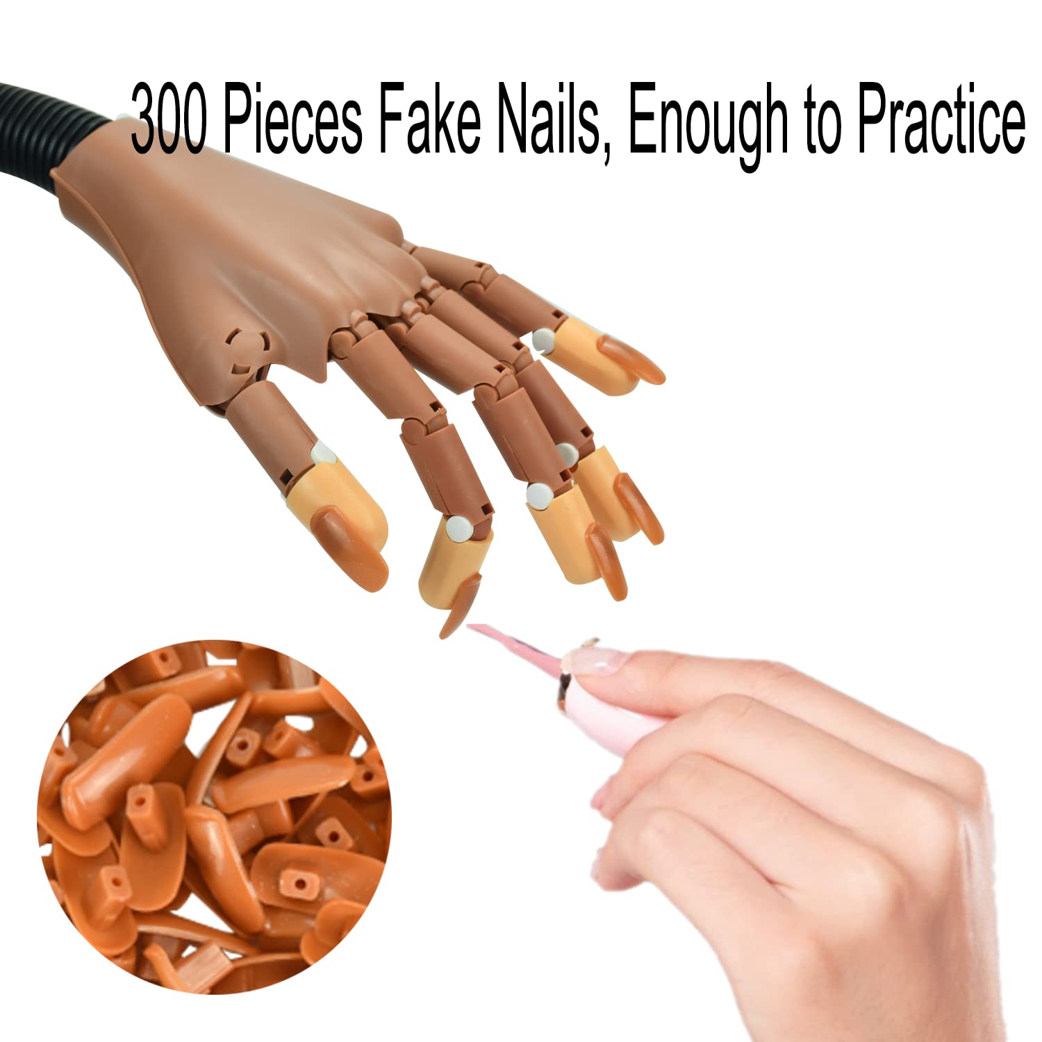 D'entraînement Manucure, Fausse Main Entrainement Formation, Faux Doigts pour Faire les Ongle, Main de Pratique Réglables Flexibles pour Manucure à Ongles Bricolage, avec 300 faux ongles