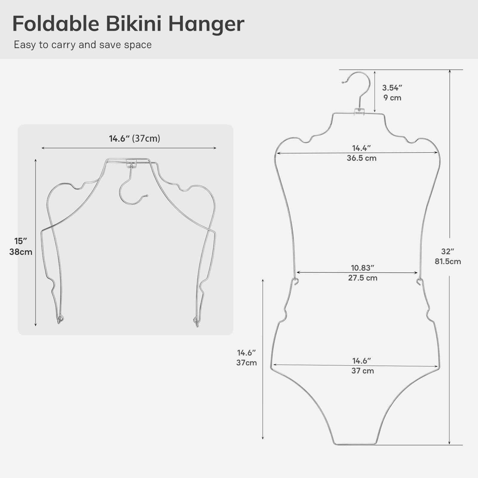 Colgador plegable para lencería en forma de cuerpo, organizador de armario, colgador de traje de baño, estante para colgar lencería, gancho giratorio superior (10, plateado)