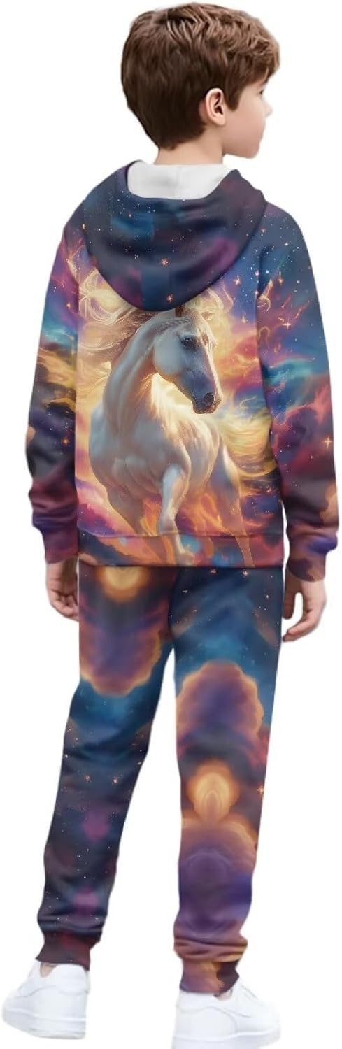 Xpyiqun Tracksuits for Girls 2 Piece Outfits Size 6-15Y Long Sleeve Hoodies and Sweatpants Kids Zip Up Sweatshirt