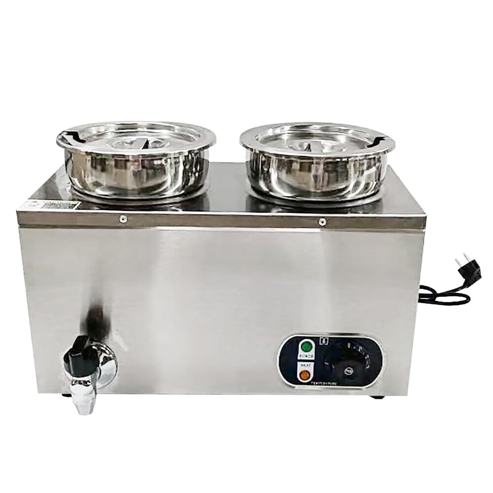 Scaldavivande da 8 l, in acciaio inox, con controllo della temperatura, per catering e ristoranti, 1200 W, include 2 pentole con coperchio