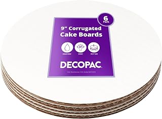 DecoPac Round Cake Board, Waxed Greaseproof finish, Sturdy Corrugated Cake Board, Pack of 6, White - 9 Inch