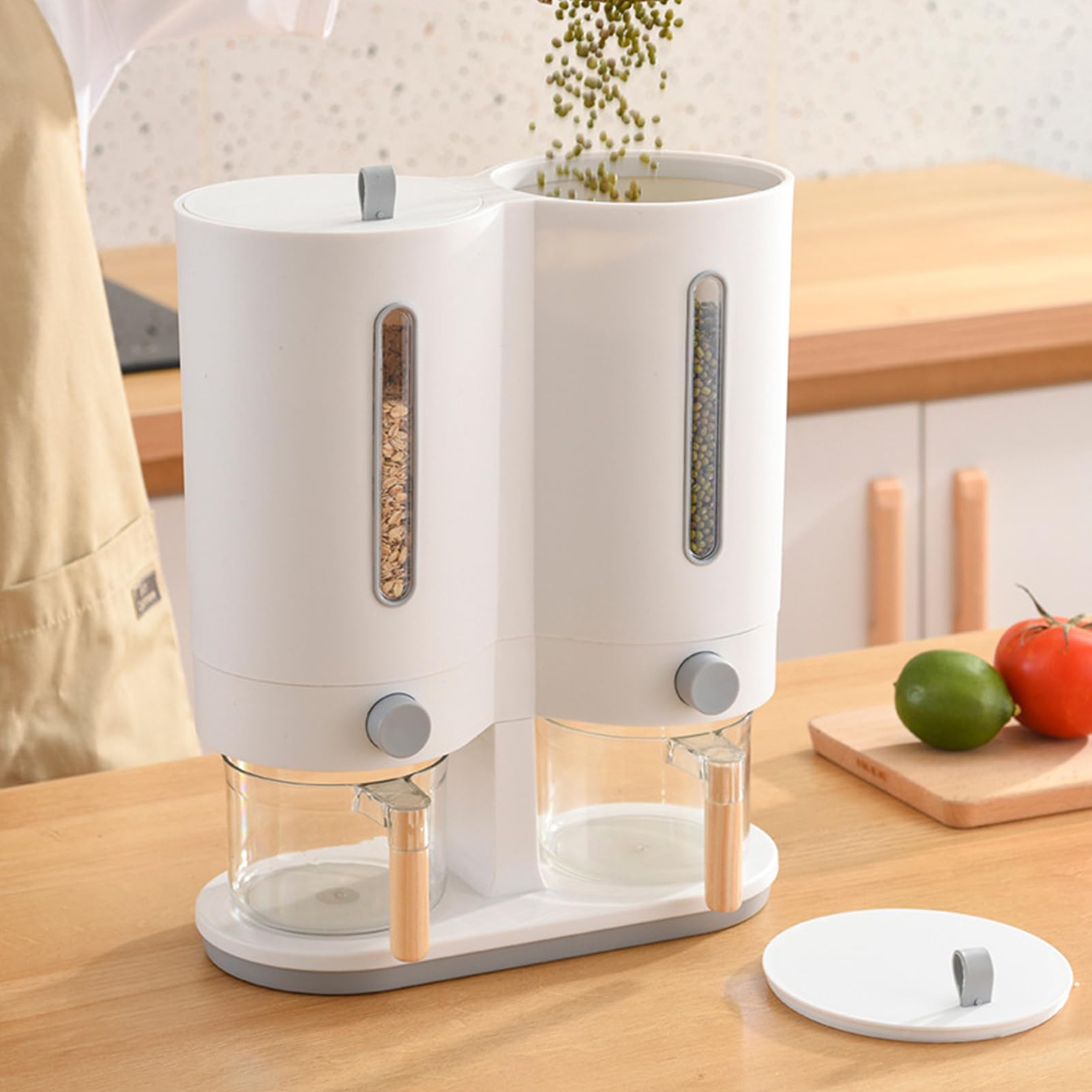 Dispenser di riso da cucina Conservazione Per Cereali Multi-Grano Con | Dispenser Riso Doppio Contenitore Sigillato per Fiocchi d'Avena, Adatto