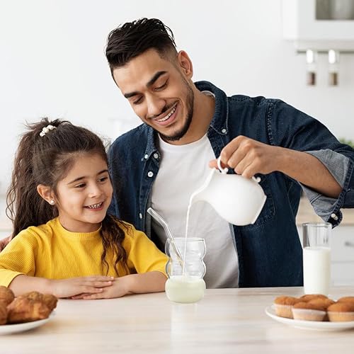 Miniatura 9 de ALINK Juego de 4 vasos grandes de vidrio acanalado de 16 onzas con pajitas, vasos de café helado, vasos de cóctel para cerveza, whisky, refrescos,