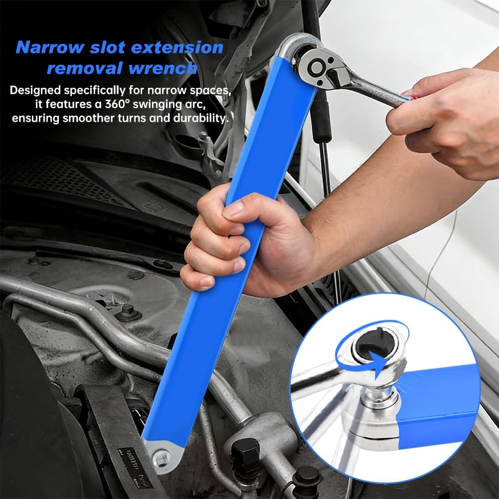 Offset Extension Wrench, Impact Ready Socket Wrench Extender Tool with Versatile 1/4", 3/8", and 1/2" Square Drive Adapters, Ideal Universal Ratchet Extensions for Tight Spaces(Blue)
