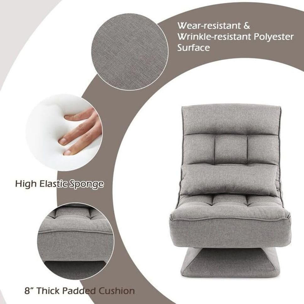 Image of Modern Single Seater Lounge Chair with Thick Cushioned Seat & Backrest | Soft Fabric Upholstery | Comfortable Accent Recliner Style Chair for Living Room & Bedroom, Color: Grey