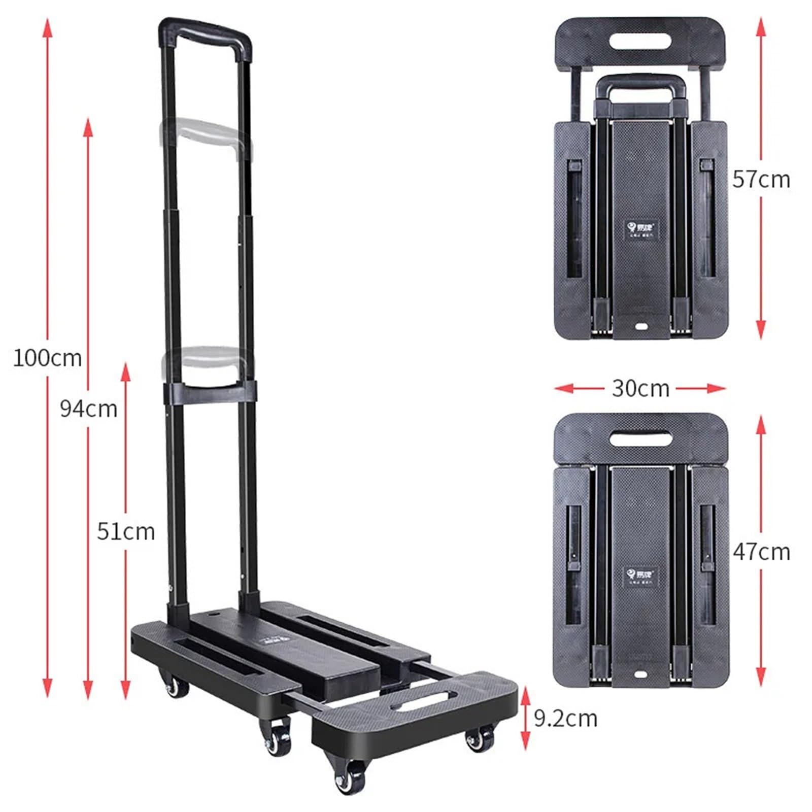 Carrello pieghevole in plastica, capacità 200 kg, 6 ruote, piattaforma piatta resistente per lo spostamento dei bagagli