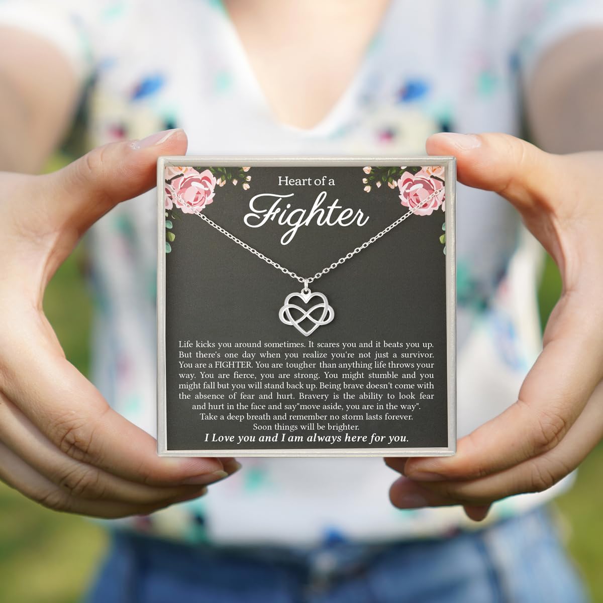 RareLove Strength Necklaces for Women,Strength of a Fighter 925 Sterling Silver Tiny Infinity Heart Necklaces for Women,Breast Cancer Survivor Gift,Get Well Soon,Comfort Items for Cancer Patients - Image 3