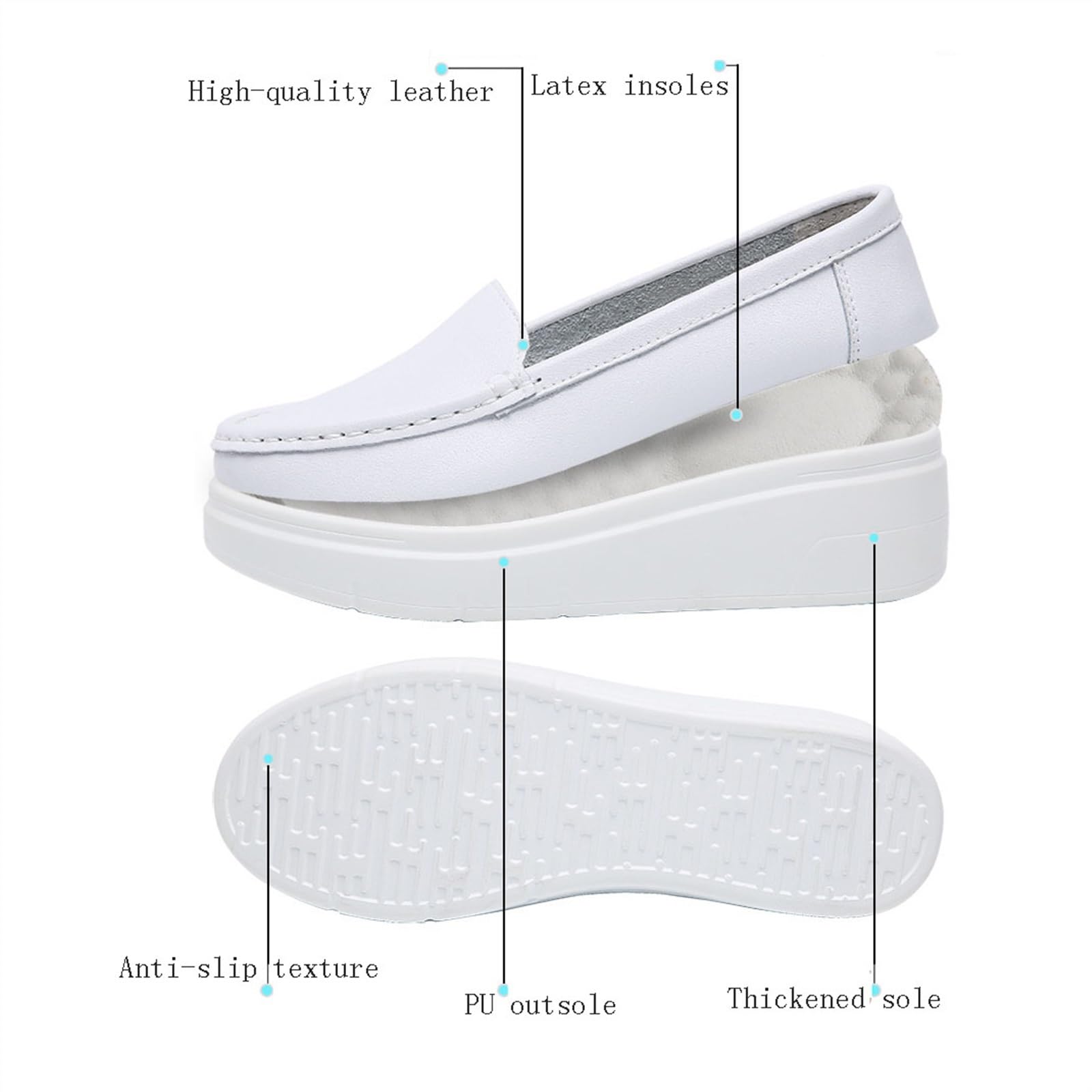rutschfeste Stillschuhe Für Damen, Frauen Slip-On Casual Bequeme Atmungsaktive Leder Krankenschwester Schuhe, Plattform-Keil-Breathable-Laufschuhe, Für Medizinisches Personal