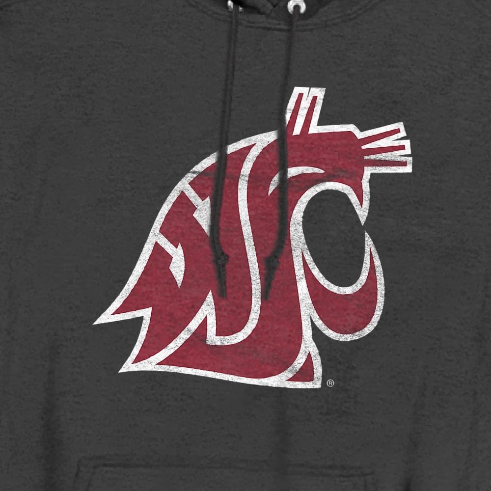 Washington State University Official Distressed Primary Unisex Adult Pull-Over Heather Hoodie,Black Heather, X-Large