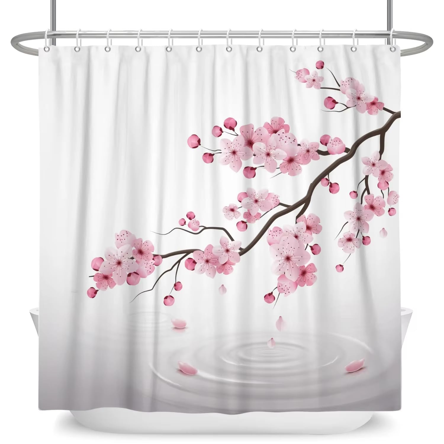 Duschvorhang Kirschblüte 300x220cm/Breite x Höhe Frühlingsrosa fallende Blütenblätter, Heimdekoration, Badvorhänge, wasserdicht, Badewannenabtrennung mit Haken
