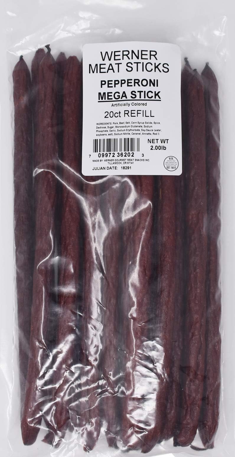 Werner Mega Pepperoni Meat Sticks Bag of 20 Thick