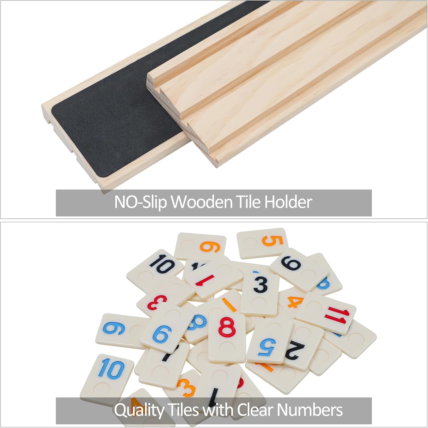 Rummy Cube 6 Player Edition with 6 Wooden Holders, 160 Large Numbers Rummy Tiles Set with Carrying Bag, Rummy Travel Game Set with 6 Tiles Racks