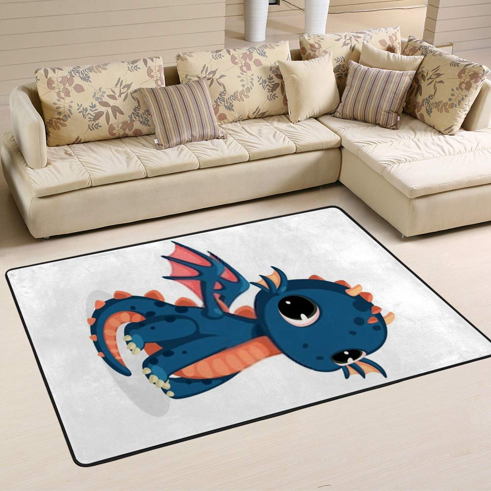 Tapis bleu foncé grand format avec motif dragon shaggy pour salon et chambre