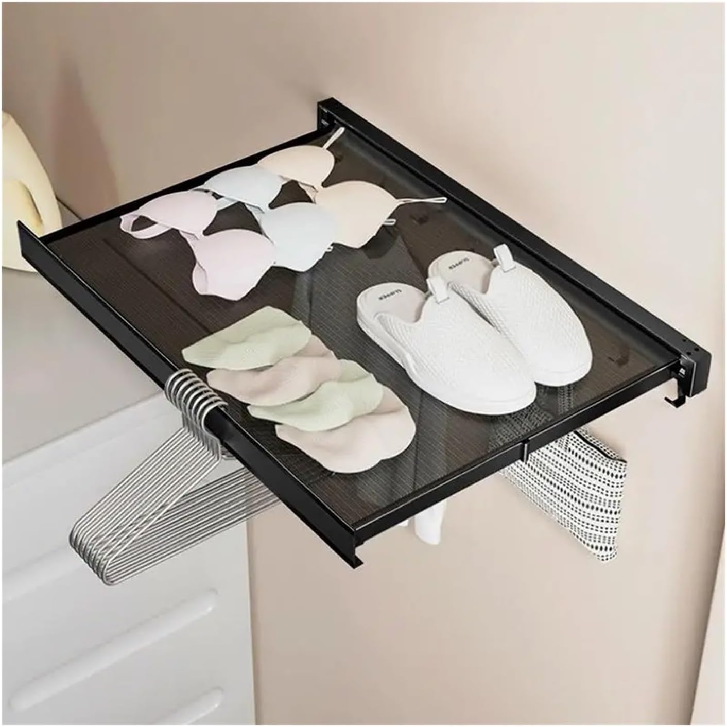 Genérico Retractable Laundry Drying Rack Space Saving Thicken Aluminum Clothes Hanger for Bathroom Closet Room Home Supplies(Black)