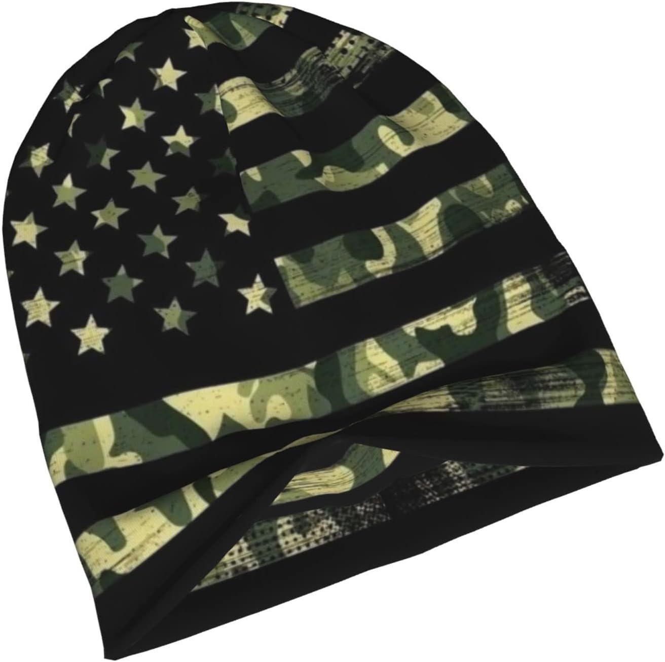 LAIPUTER American Flag Camo Beanie Standard Closed Chemo Hat Cancer Headwear Knitted Hats Baggy Slouchy Cap for Adults Women Men - Image 7