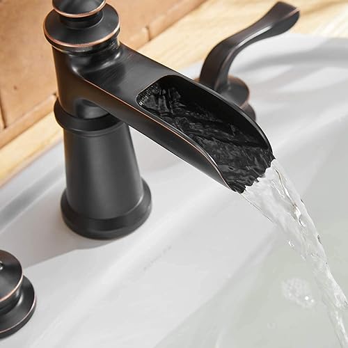 Miniatura 5 de Grifo de baño generalizado de bronce aceitado para lavabo de baño, 3 agujeros de 8 pulgadas, dos manijas con tapón de drenaje emergente, línea de