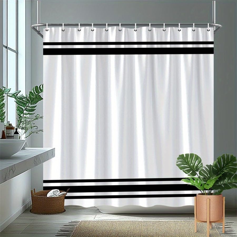 Rideau de douche anti-éclaboussures polyester noir et blanc 90x170 pour sol sec - 3