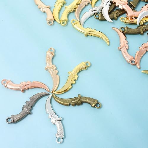 Miniatura 2 de Honbay 60 dijes de aleación de daga, colgante de metal, mini cuchillo, colgantes para aretes, pulseras, collares, joyería (6 colores)