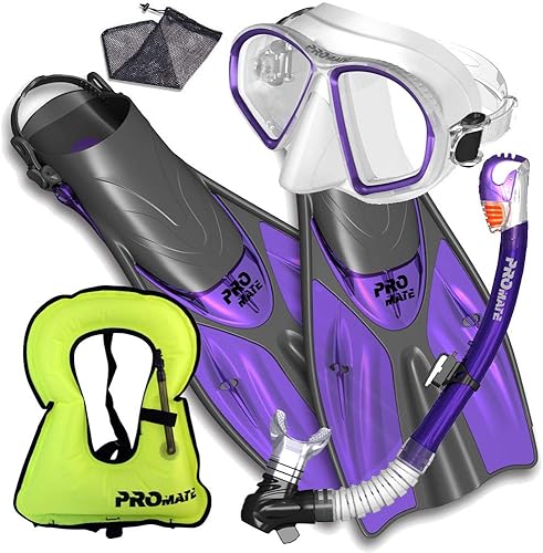 Promate Juego de esnórquel, máscara de aletas de esnórquel y bolsa de equipo de snorkel seco para adultos y jóvenes, juego de esnórquel