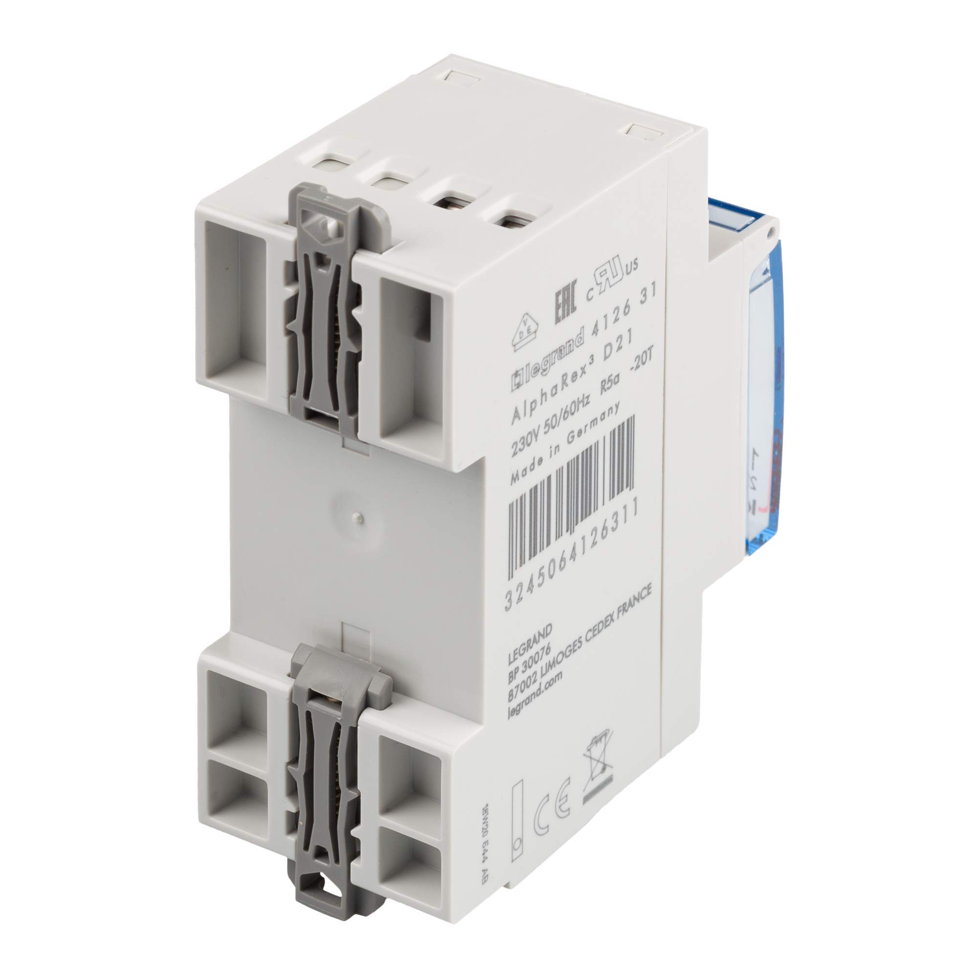 Legrand Minuterie hebdomadaire numérique 1 canal Alpharex D21, 230 V, 50/60 Hz, 56 Programmes, 412631