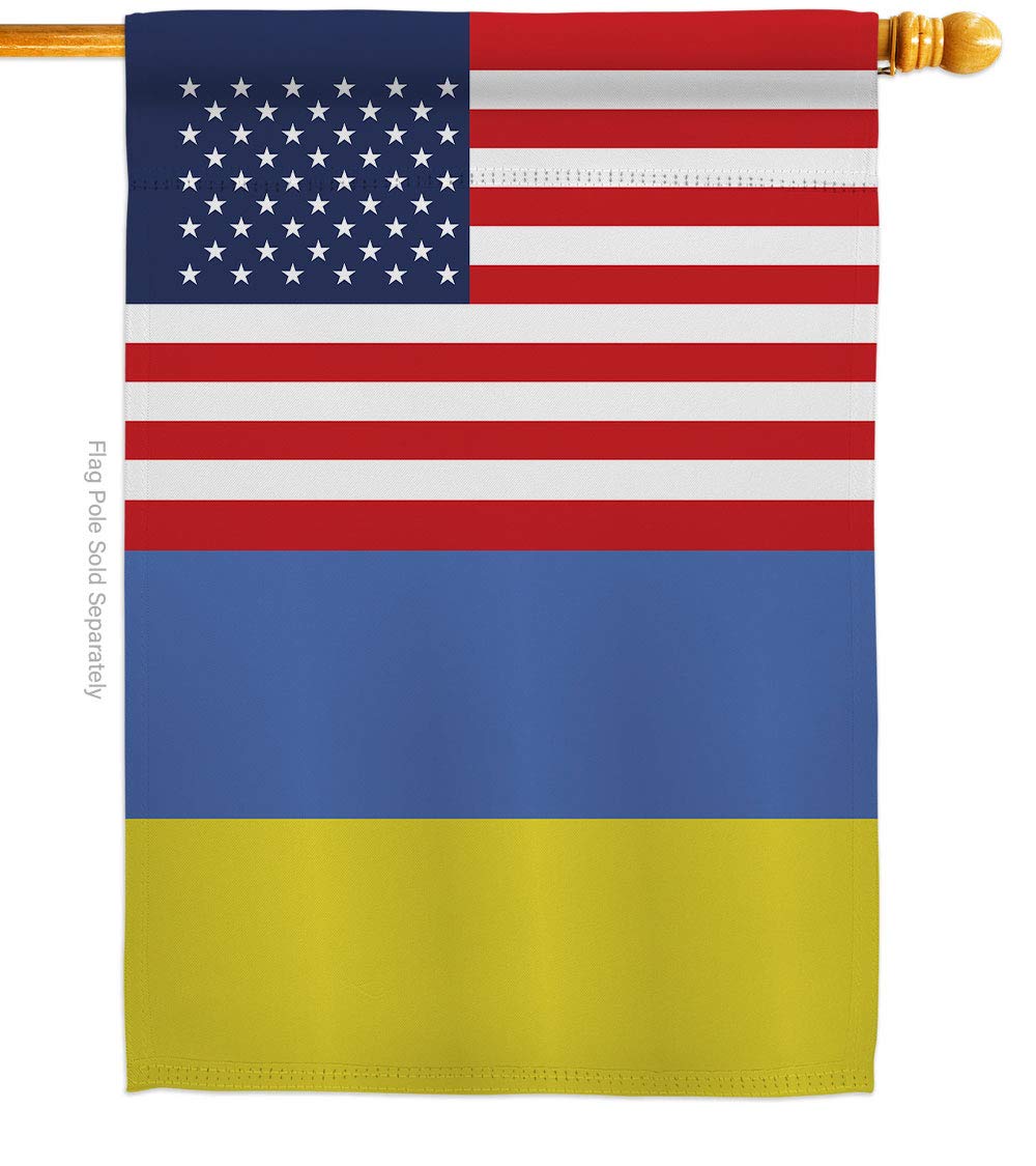 Ukraine US Friendship House Flag - Regional USA American Alliance World Country Particular Area - Decoration Banner Small Garden Yard Gift Double-Sided Made in 28 X 40