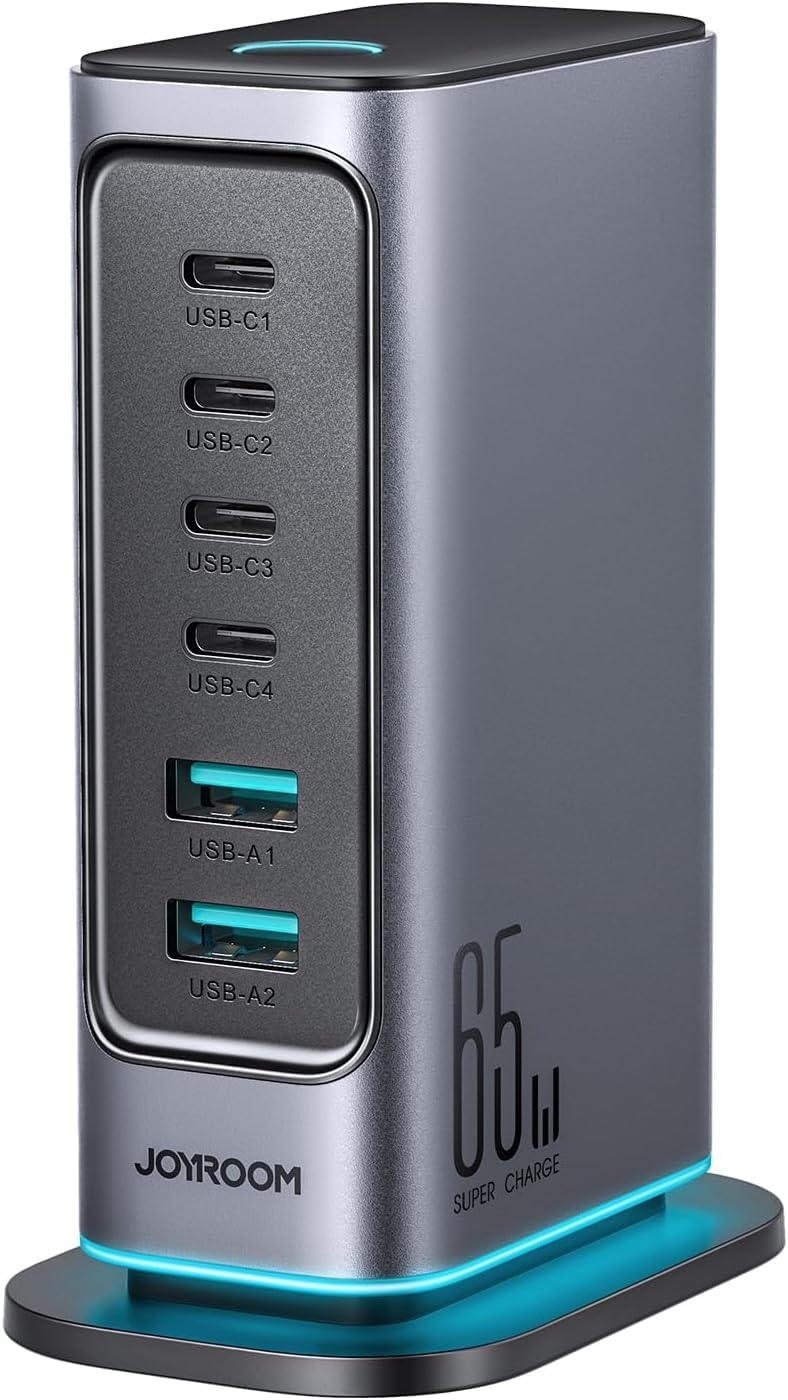JOYROOM JR-TCM02 65W ładowarka USB Block 6-portowa GaN ładowarka do telefonu stacjonarnego - czarna