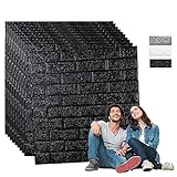 Edihome, Paneles PVC Pared, Paneles Decorativos 3D, Revestimiento de Paredes, Efecto Ladrillo de Piedra, 77x70cm, 10 piezas, Autoadhesivo, Papel Pintado Pared para Cocina, Dormitorio, Salón (Negro)